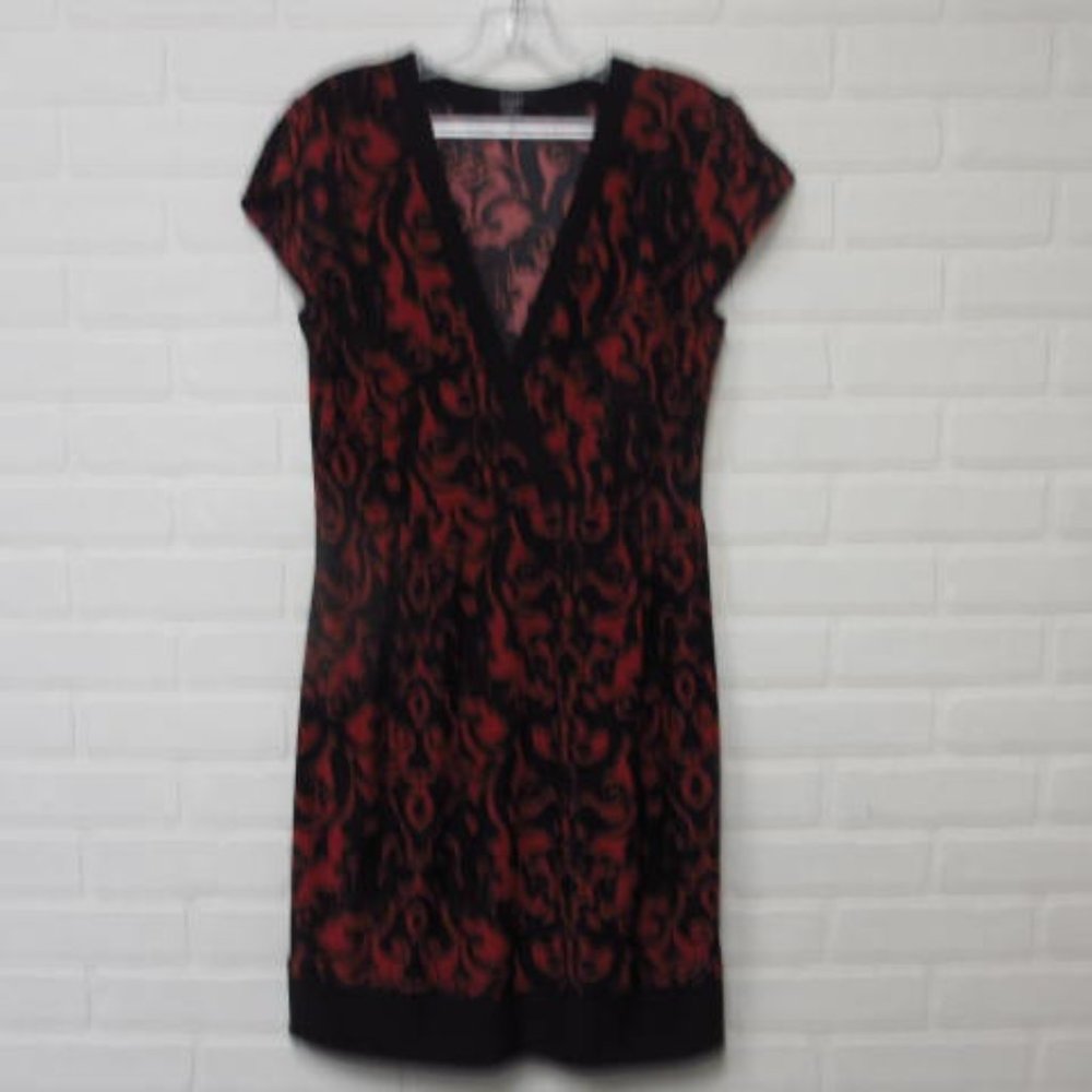 Majora Red Black Crossover V neck Midi Cap Sleeve Dress Size Medium